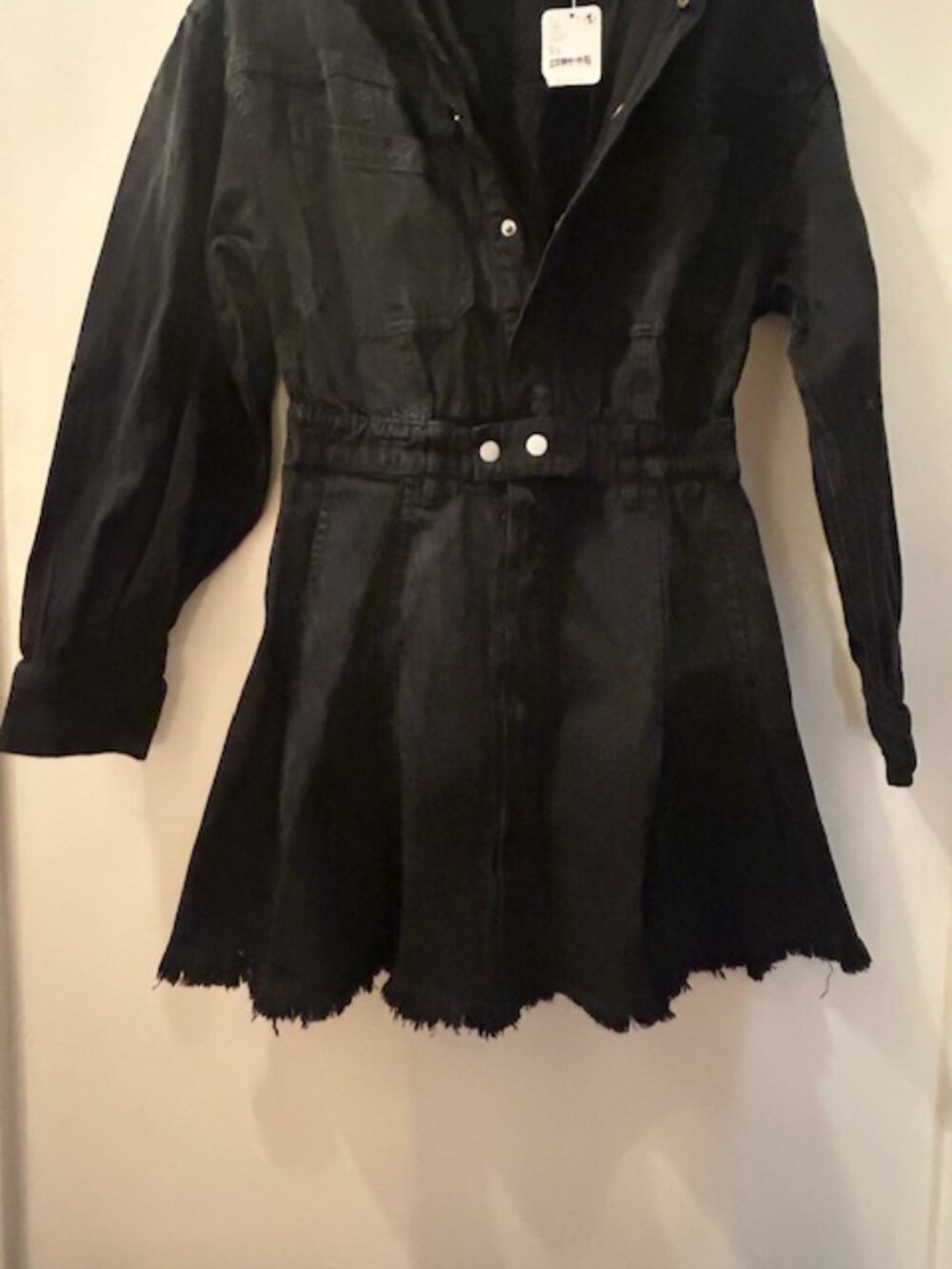 We the Free Free People Chain of Command Black Denim Fray Fitted Mini Dress NEW - Picture 7 of 16